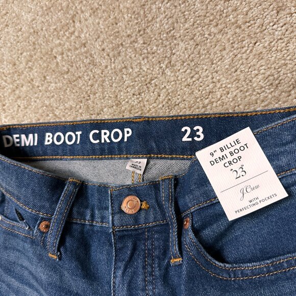J. CREW 9" Billie Demi Boot Crop Jeans 23 Raw Frayed Hem Dark Button Fly NWT - Picture 4 of 7